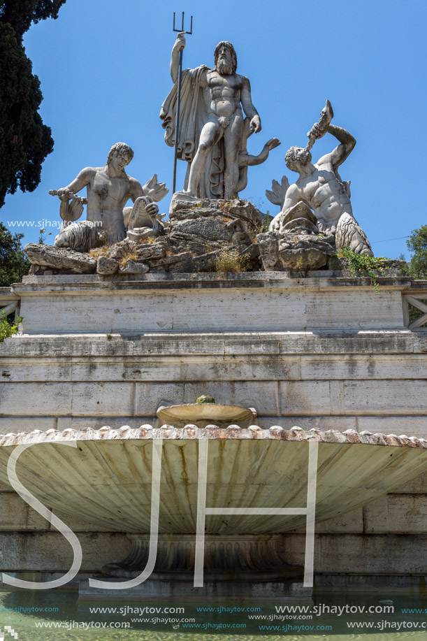 ROME, ITALY - JUNE 22, 2017: Amazing view to Fountain of Neptune at Piazza del Popolo in city of Rome, Italy